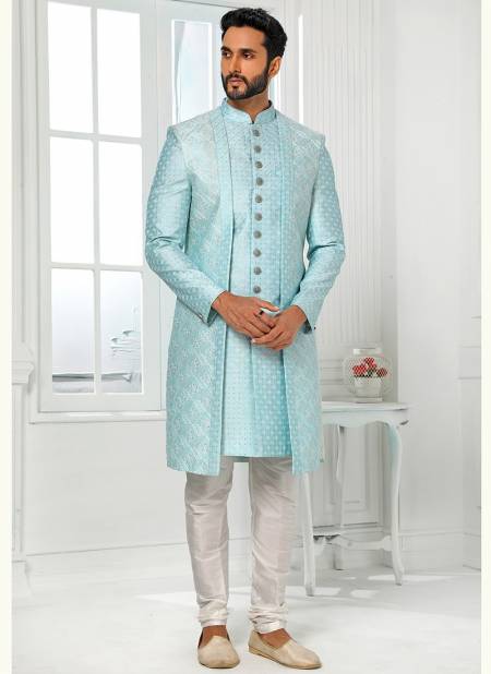 Sky Blue Colour Vol 26 New Latest Designer Jacquard Nawabi Indo Western Collection 1775